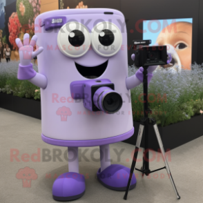 Lavender Camera mascot costume character dressed with a Tank Top and Shoe clips