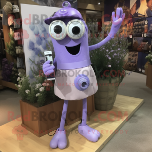 Lavender Camera mascot costume character dressed with a Tank Top and Shoe clips