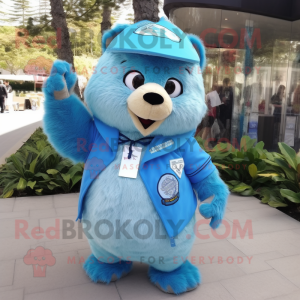 Sky Blue Beaver mascot costume character dressed with a Jacket and Hairpins