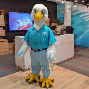 Cyan Bald Eagle mascot costume character dressed with a Poplin Shirt and Hairpins