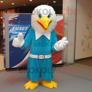 Cyan Bald Eagle mascot costume character dressed with a Poplin Shirt and Hairpins