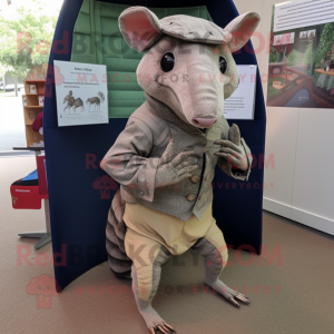 nan Armadillo mascot costume character dressed with a Oxford Shirt and Shoe clips