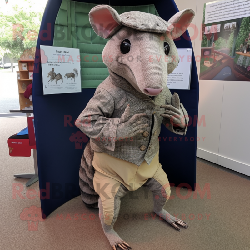 nan Armadillo mascot costume character dressed with a Oxford Shirt and Shoe clips nan Armadillo mascot costume character dressed with a Oxford Shirt and Shoe clips