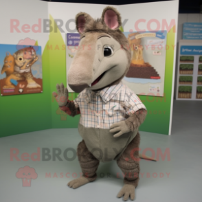 nan Armadillo mascot costume character dressed with a Oxford Shirt and Shoe clips