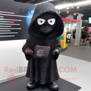Black Pendant mascot costume character dressed with a Hoodie and Reading glasses