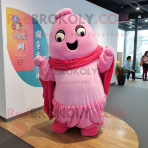 Pink Dim Sum mascot costume character dressed with a Cardigan and Anklets