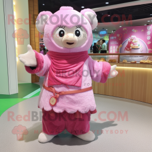 Pink Dim Sum mascot costume character dressed with a Cardigan and Anklets