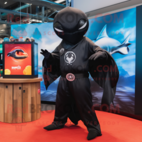 Black Manta Ray mascot costume character dressed with a Chinos and Keychains