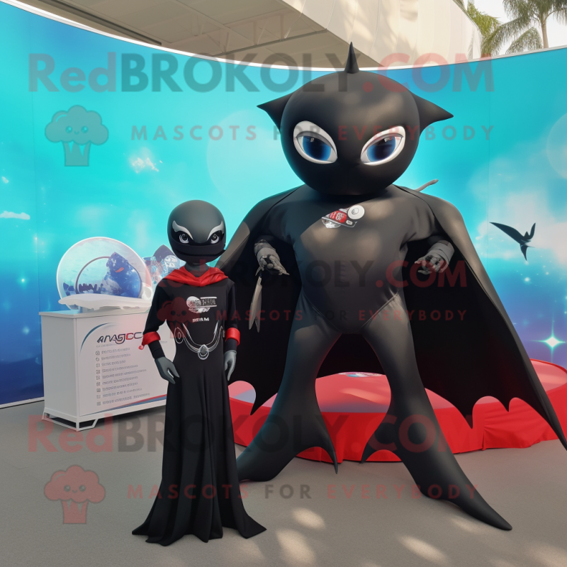 Black Manta Ray mascot costume character dressed with a Chinos and Keychains