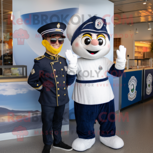 Navy Lasagna mascot costume character dressed with a Henley Shirt and Watches