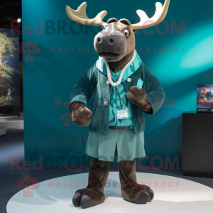 Teal Irish Elk mascot costume character dressed with a Dress Shirt and Keychains