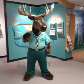 Teal Irish Elk mascot costume character dressed with a Dress Shirt and Keychains