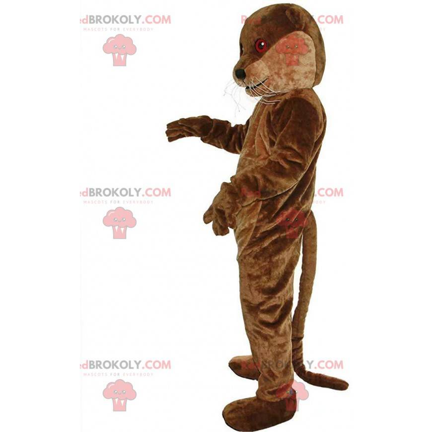 Mascote de lontra marrom com olhos vermelhos, fantasia de rio -