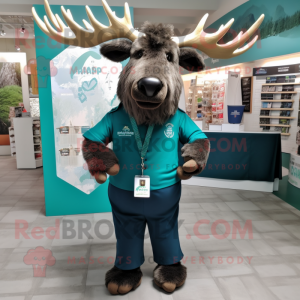Teal Irish Elk mascot costume character dressed with a Dress Shirt and Keychains