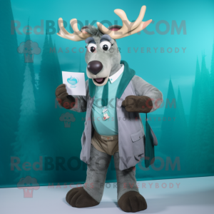 Teal Irish Elk mascot costume character dressed with a Dress Shirt and Keychains