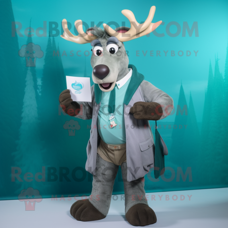 Teal Irish Elk mascot costume character dressed with a Dress Shirt and Keychains