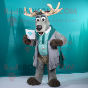 Teal Irish Elk mascot costume character dressed with a Dress Shirt and Keychains