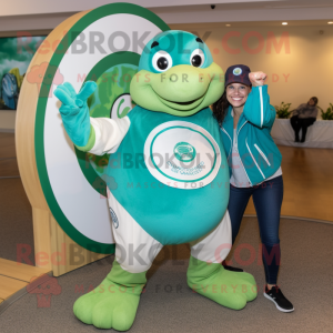 Green Sea Turtle mascot costume character dressed with a Mom Jeans and Rings