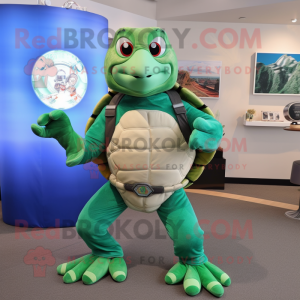 Green Sea Turtle mascot costume character dressed with a Mom Jeans and Rings