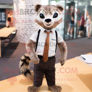 Brown Civet mascot costume character dressed with a Oxford Shirt and Ties