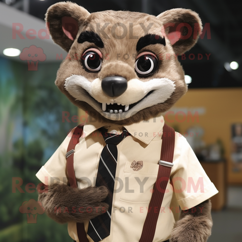 Brown Civet mascot costume character dressed with a Oxford Shirt and Ties