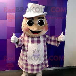 Lavender Ceviche mascot costume character dressed with a Flannel Shirt and Mittens