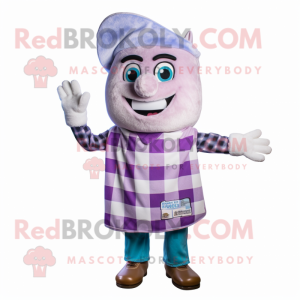 Lavender Ceviche mascot costume character dressed with a Flannel Shirt and Mittens