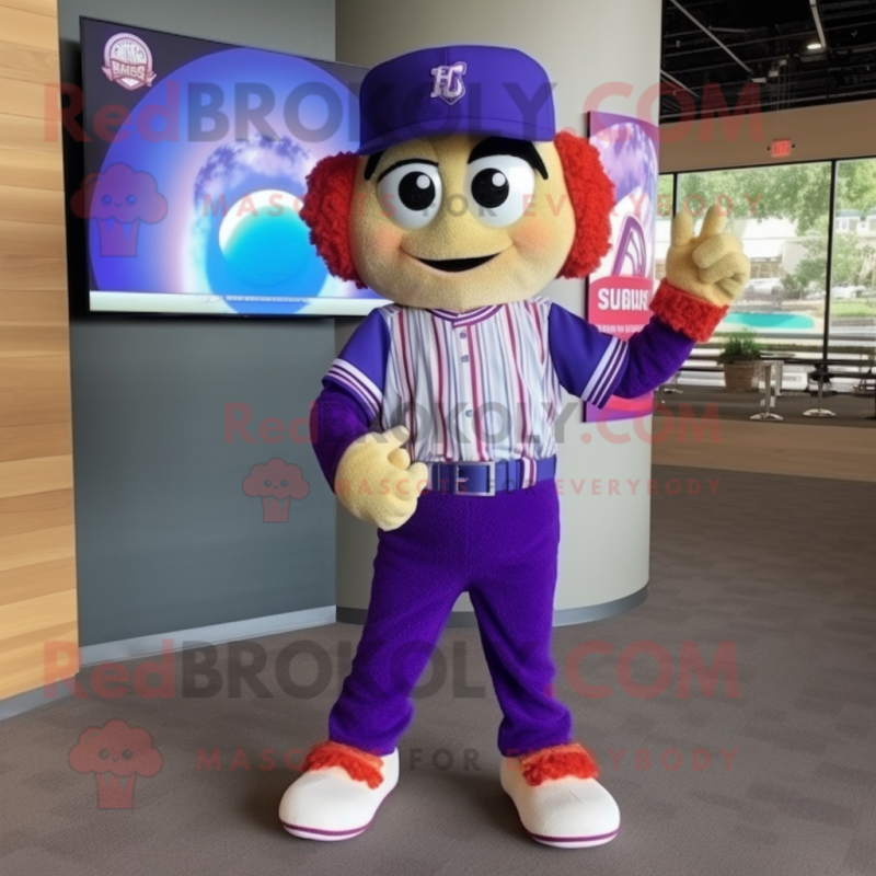 Purple Pop Corn mascot costume character dressed with a Baseball Tee and Digital watches