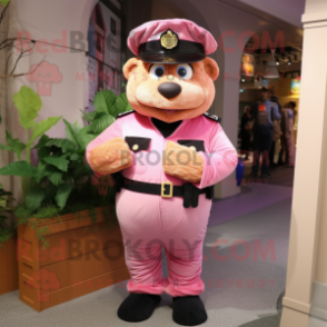 Pink Police Officer mascot costume character dressed with a Corduroy Pants and Cummerbunds