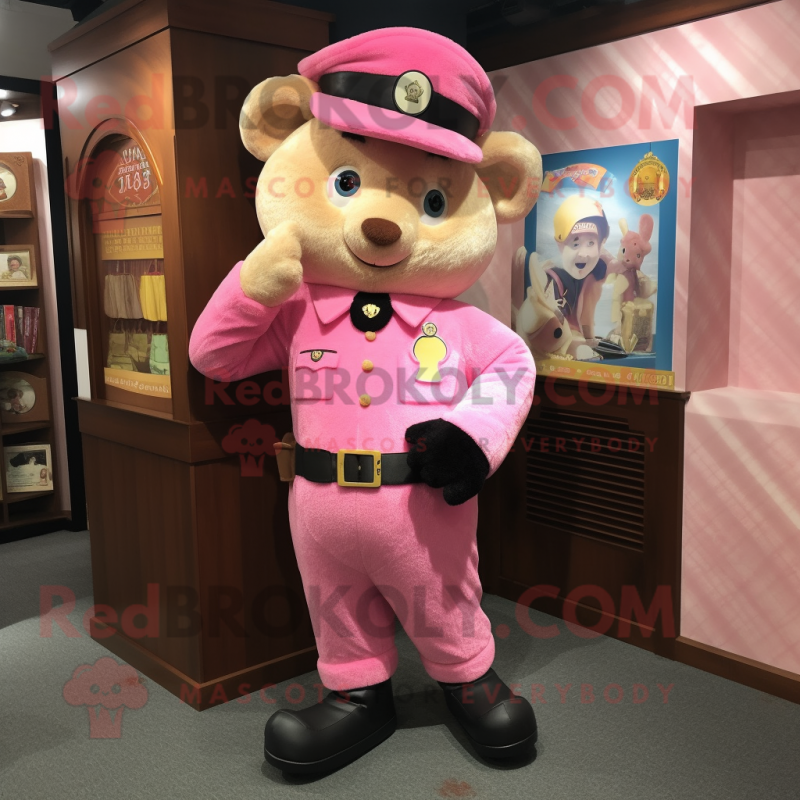 Pink Police Officer mascot costume character dressed with a Corduroy Pants and Cummerbunds Pink Police Officer mascot costume character dressed with a Corduroy Pants and Cummerbunds