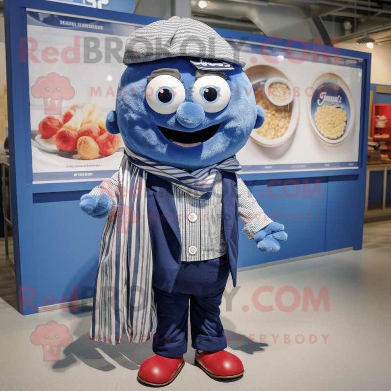 Navy Meatballs mascot costume character dressed with a Chambray Shirt and Scarves Navy Meatballs mascot costume character dressed with a Chambray Shirt and Scarves
