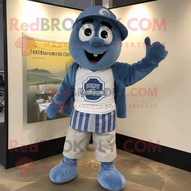 Navy Meatballs mascot costume character dressed with a Chambray Shirt and Scarves Navy Meatballs mascot costume character dressed with a Chambray Shirt and Scarves