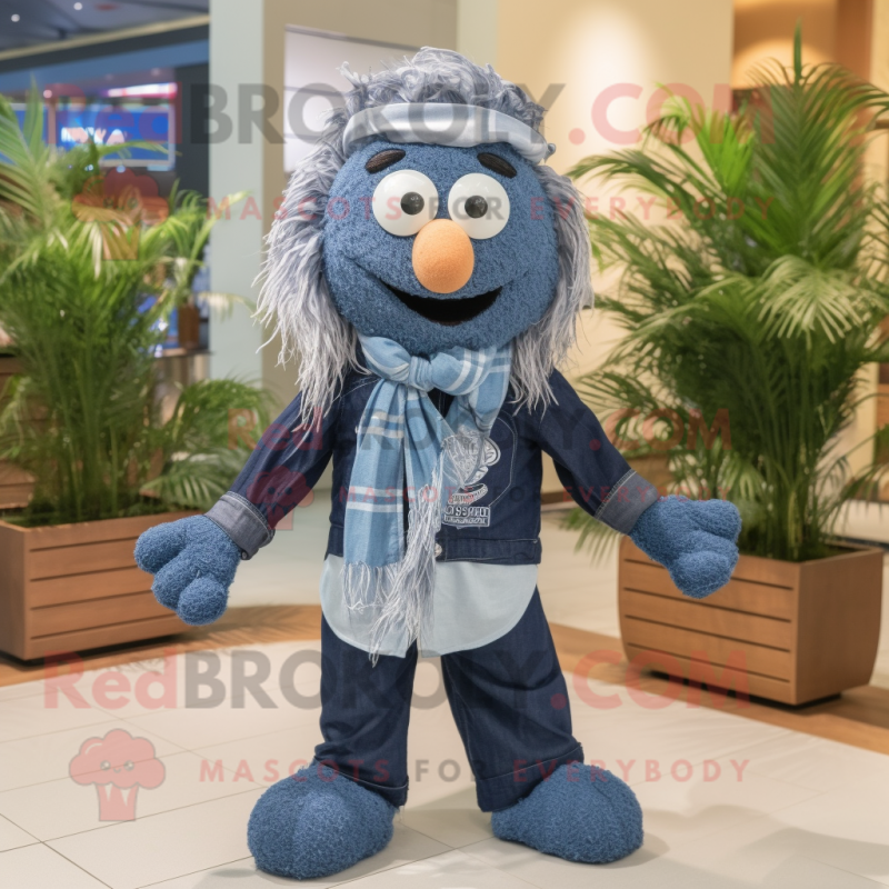 Navy Meatballs mascot costume character dressed with a Chambray Shirt and Scarves