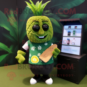 Olive Pineapple mascot costume character dressed with a Rugby Shirt and Wallets