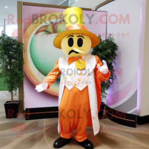 Peach Ring Master mascot costume character dressed with a Dress Shirt and Scarf clips