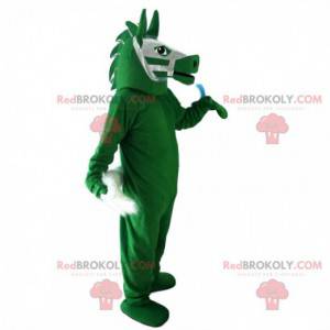 Mascotte de cheval vert, costume d'équitation, de centre