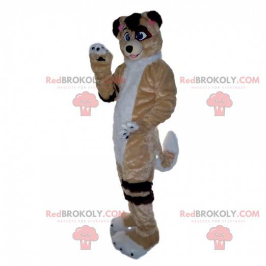 Mascotte de chien tricolore, costume de chien doux et poilu -
