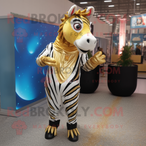 Gold Zebra mascot costume character dressed with a Blouse and Earrings