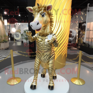 Gold Zebra mascot costume character dressed with a Blouse and Earrings