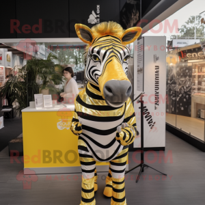 Gold Zebra mascot costume character dressed with a Blouse and Earrings