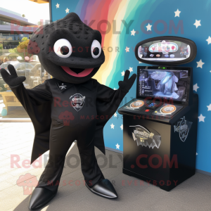 Black Stingray mascot costume character dressed with a Vest and Watches