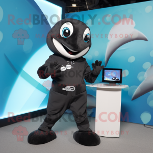 Black Stingray mascot costume character dressed with a Vest and Watches