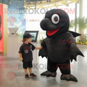 Black Stingray mascot costume character dressed with a Vest and Watches