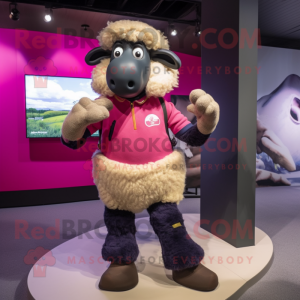 Magenta Suffolk Sheep mascot costume character dressed with a Bootcut Jeans and Gloves