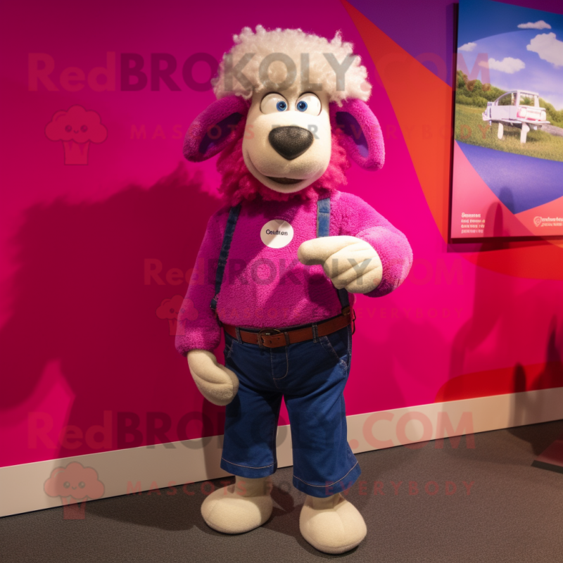 Magenta Suffolk Sheep mascot costume character dressed with a Bootcut Jeans and Gloves