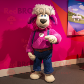 Magenta Suffolk Sheep mascot costume character dressed with a Bootcut Jeans and Gloves