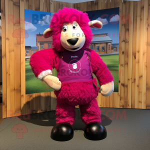 Magenta Suffolk Sheep mascot costume character dressed with a Bootcut Jeans and Gloves