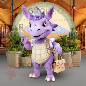 Lavender Triceratops mascot costume character dressed with a Culottes and Wallets