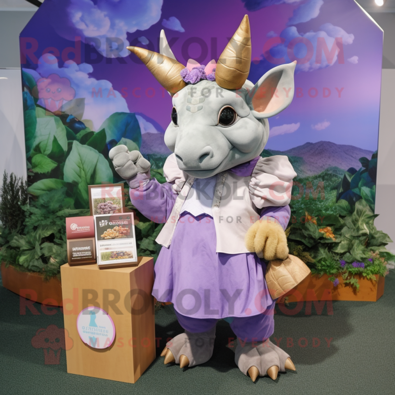 Lavender Triceratops mascot costume character dressed with a Culottes and Wallets