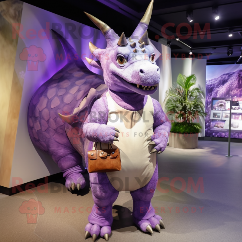 Lavender Triceratops mascot costume character dressed with a Culottes and Wallets